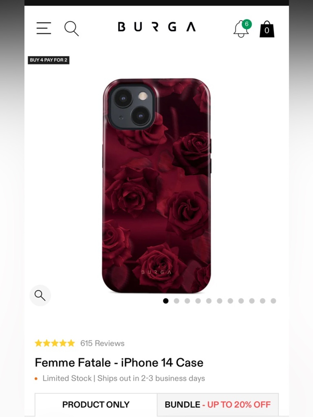 Burga Elite - Red Rose Pattern iPhone 14 Case - Femme fatale